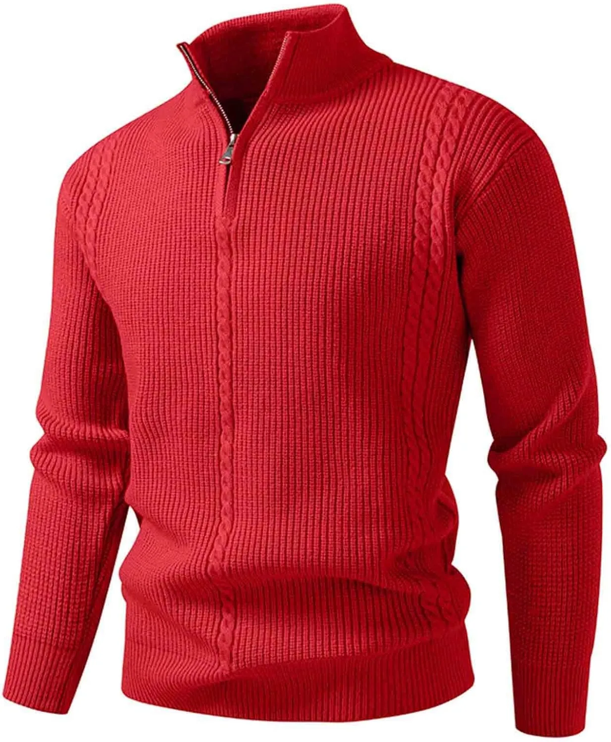 

Мужской свитер с четвертью молнии Slim Fit легкий вязаный с высоким воротником