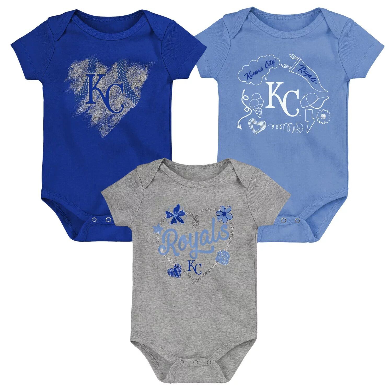 

Набор из 3 боди Infant Royal/Голубой/Серый Kansas City Royals Batter Up Outerstuff