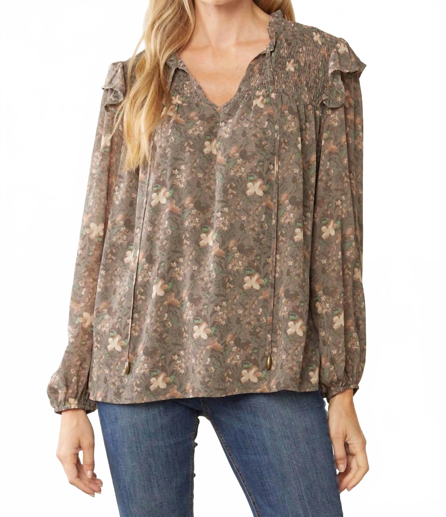 

Объемная блуза с цветочным принтом в цвете уголь Entro, Charcoal