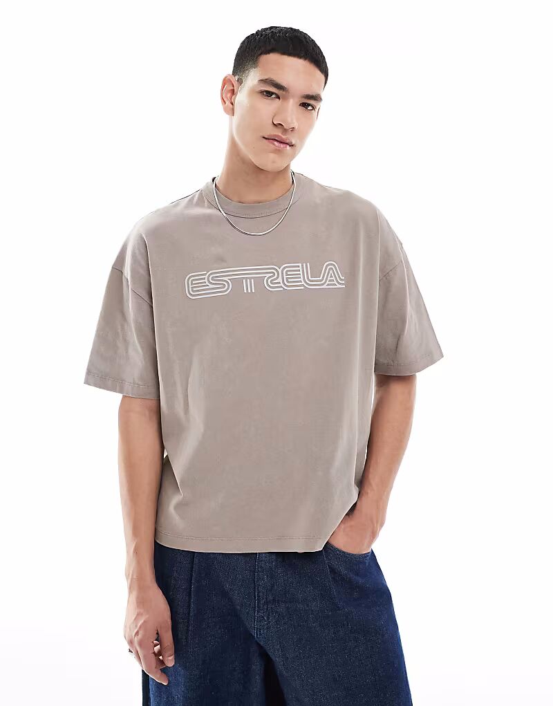 

Футболка свободного кроя ASOS DESIGN, облегающая, свободного кроя, цвета стирального камня с резиновым текстом
