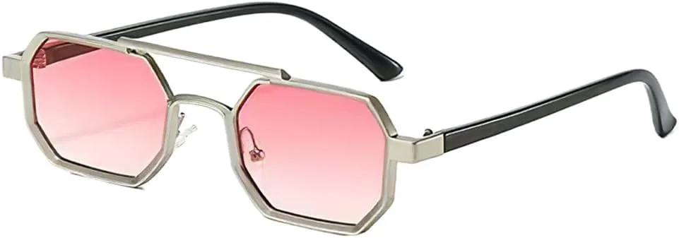 

Солнцезащитные очки с двойной перемычкой для мужчин и женщин, защита от ультрафиолета UV400, прозрачные градиентные линзы, металлическая оправа UYPTK, Pink