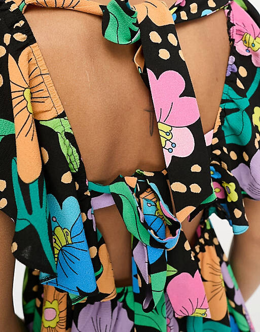 

Черное платье мини с открытой спиной и оборками ASOS DESIGN, Черный, Черное платье мини с открытой спиной и оборками ASOS DESIGN