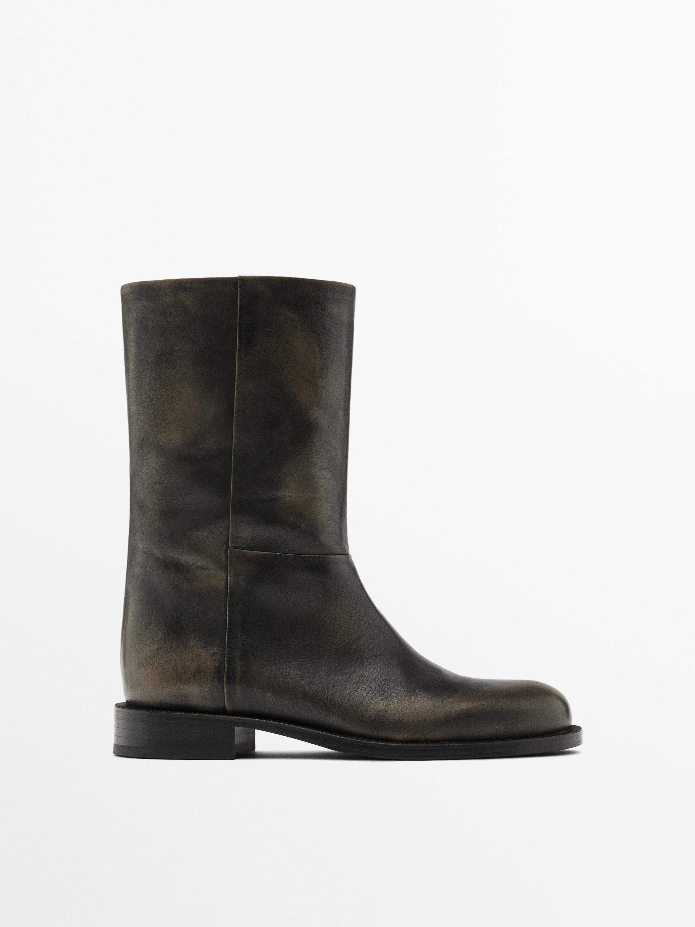 Ботильоны из матовой кожи Massimo Dutti, коричневый
