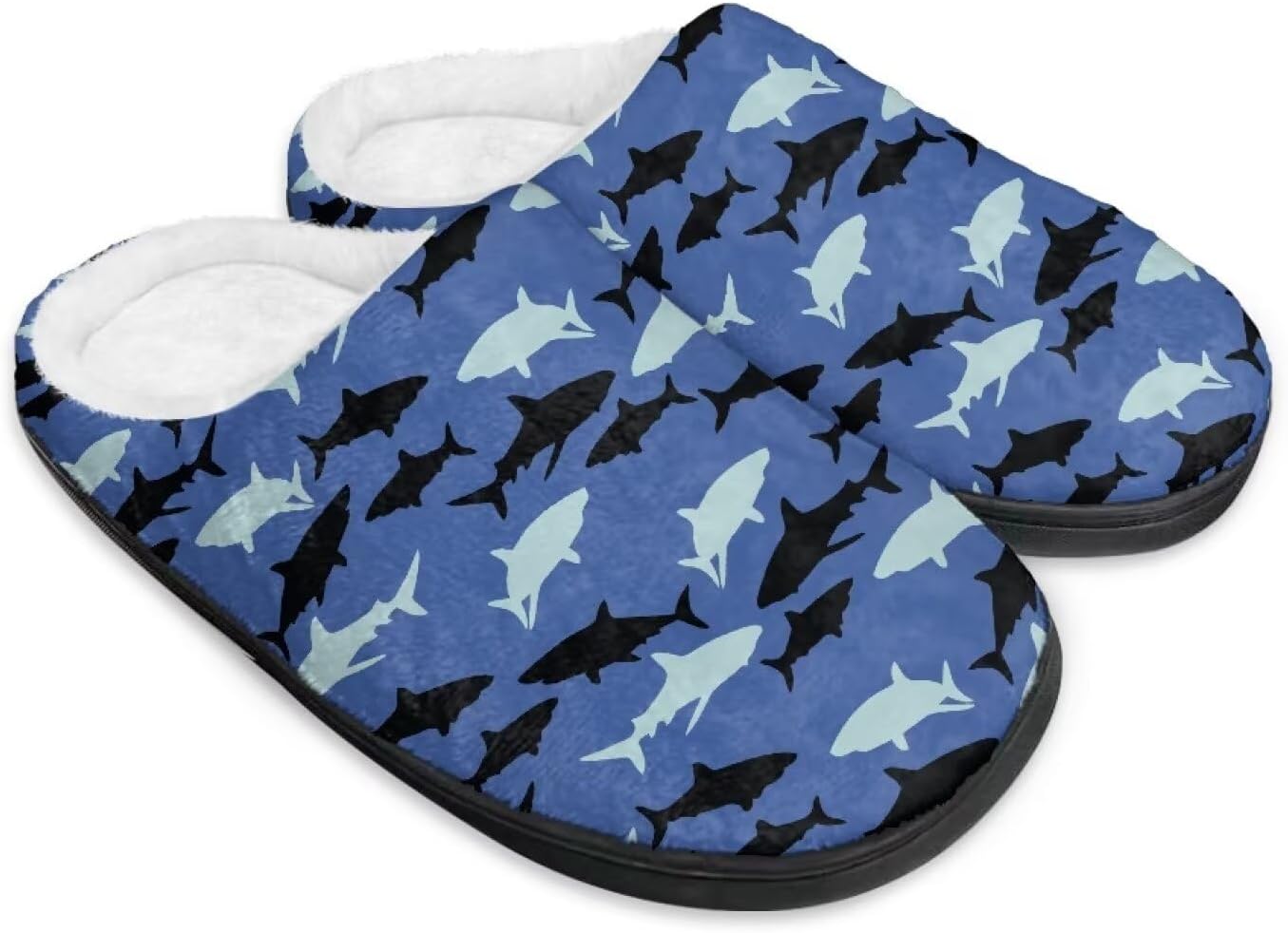 

Домашние тапочки с принтом для женщин и мужчин, зимние теплые плюшевые тапочки с нескользящей подошвой для дома и улицы Noprintge, черный/синий