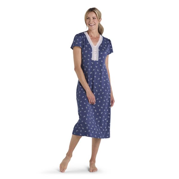 

Женская длинная ночная сорочка из микро-велюра Miss Elaine Essentials, цвет navy floral