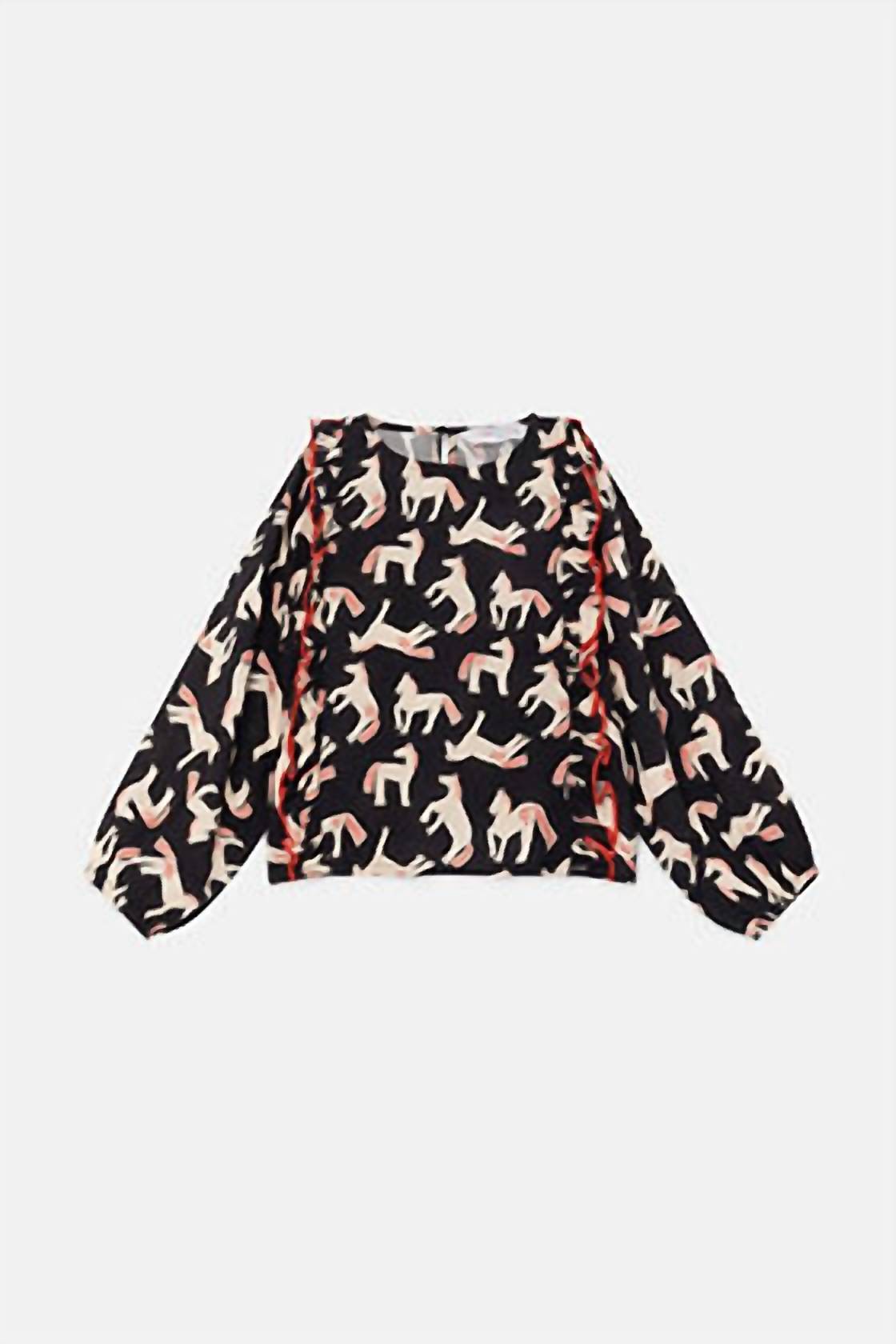 

Топ с оборками и принтом лошади для девочки в черном цвете / цвет экрю Compania Fantastica