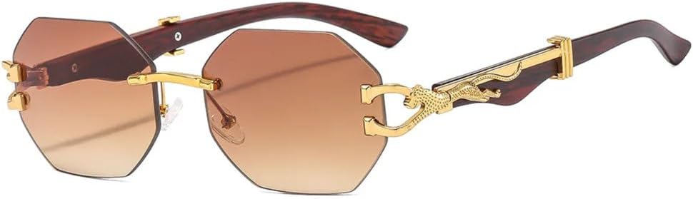 

Солнцезащитные очки без оправы с золотым леопардовым принтом, восьмиугольные, для женщин и мужчин, роскошные винтажные солнцезащитные очки, популярные панк-очки для активного отдыха TYUVIVO, Tea