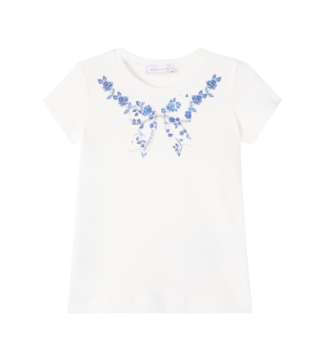 

Футболка с цветочным принтом из хлопковой смеси Monnalisa, Panna+Blu