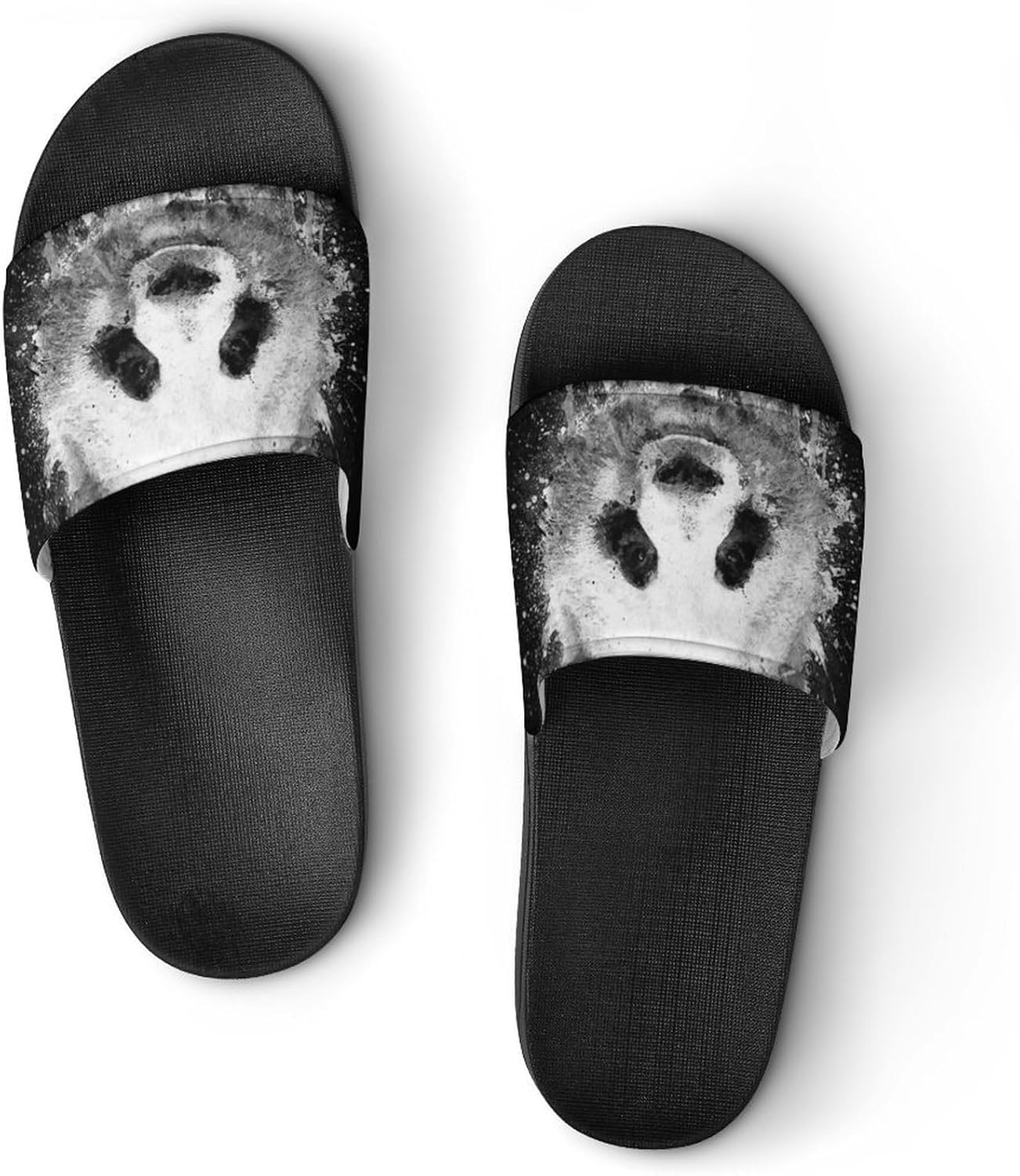 

GUPNWQXX Сандалии с рисунком панд для мужчин и женщин, нескользящие, для душа, с открытым носком, повседневные, для бассейна, пляжные, плоские, черный