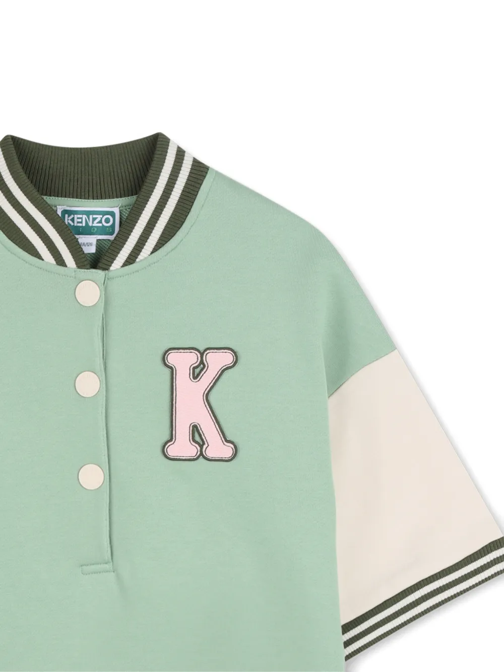 Повседневное платье с аппликацией и полосатыми отделками Kenzo Kids, зеленый — фото 3