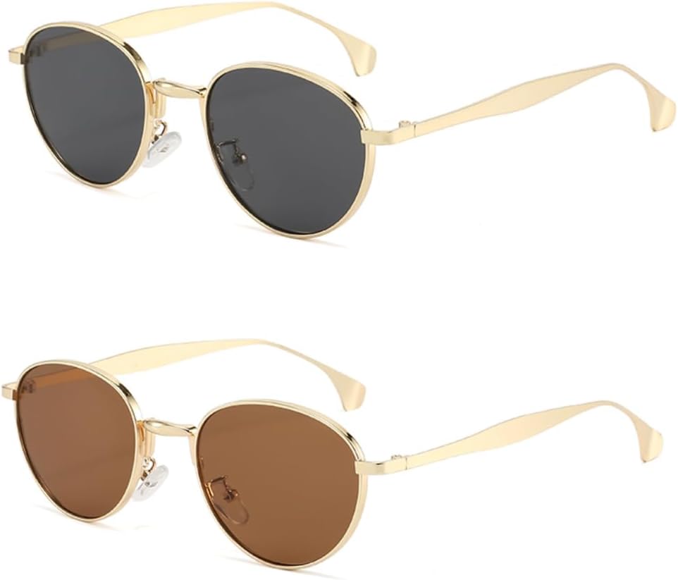 

Металлические круглые панк-солнцезащитные очки для женщин, роскошные винтажные солнцезащитные очки в маленькой оправе для женщин, очки для активного отдыха SZVVBKK, 2pcs Z03