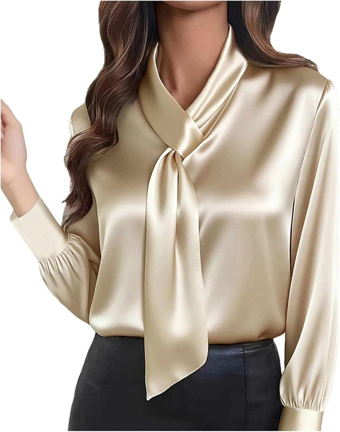 Блуза сатиновая, женская, Button-Down Shirts, хаки