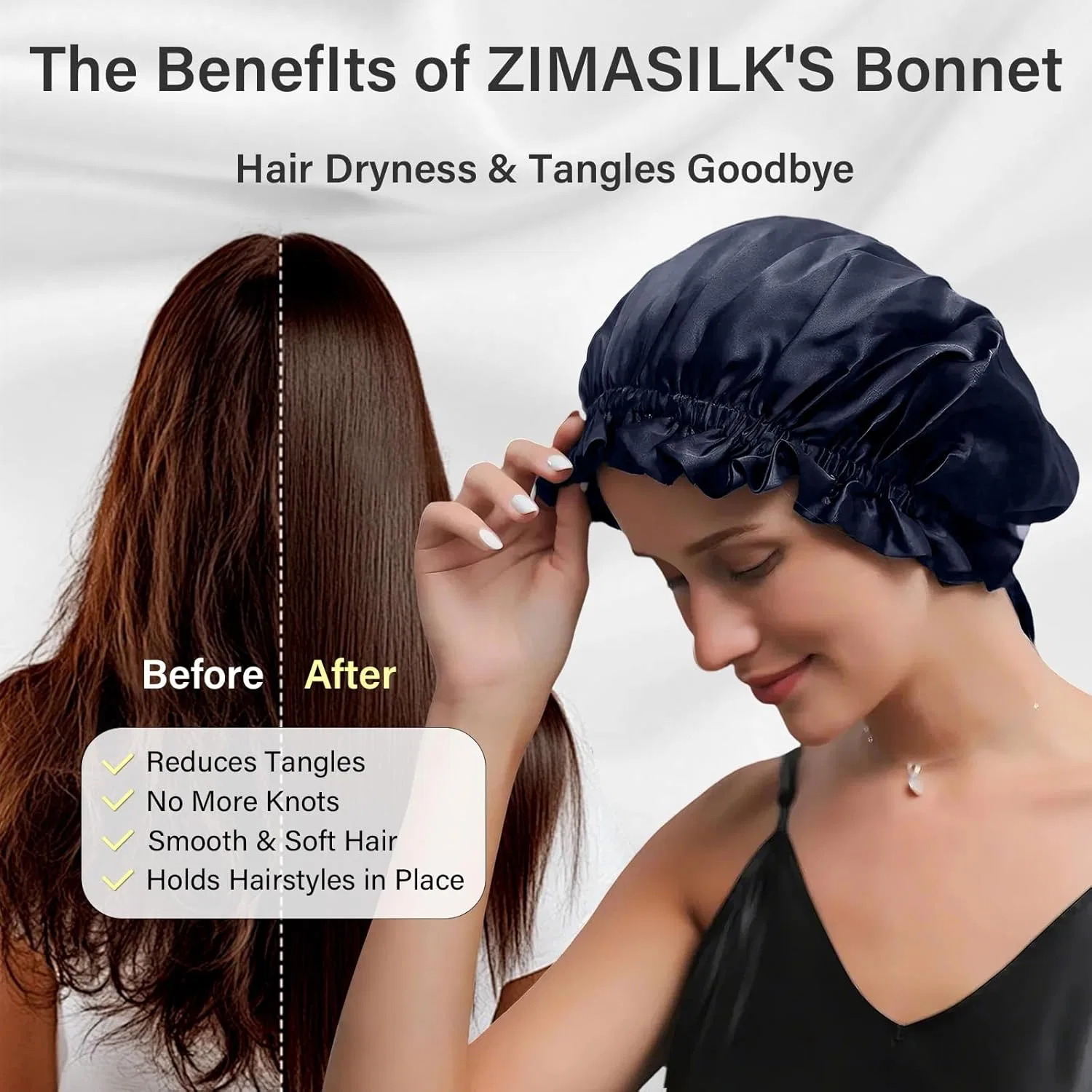 Женская шапочка для сна «100% Mulberry Silk Hat» от ZimaSilk Zimasilk, Navy — фото 3