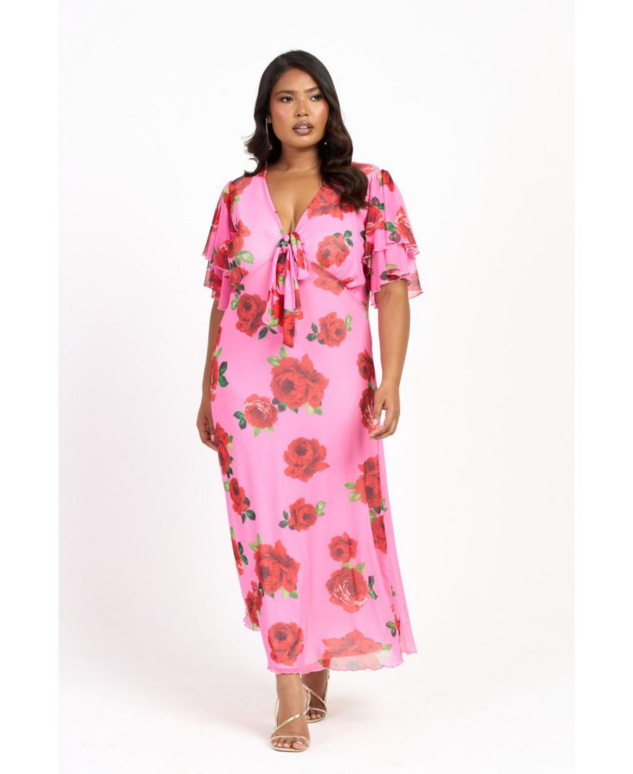 

Женское миди-платье с рукавами-крылышками и завязками спереди FASHION-SZN CURVE, Pink