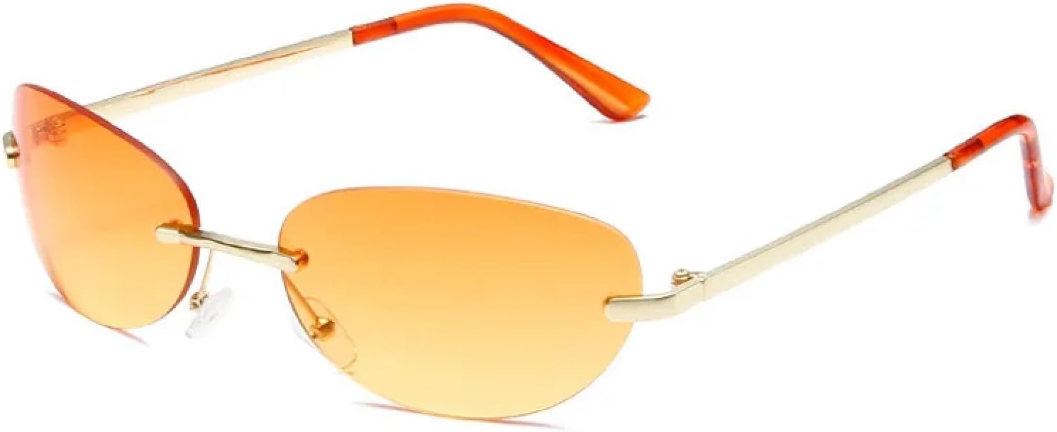 

Панковские солнцезащитные очки без оправы для мужчин и женщин, модные зеркальные очки «кошачий глаз», без оправы, защита от УФ-излучения UV400, очки для путешествий и активного отдыха VVTWSSW, Gold-orange