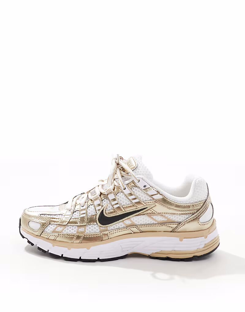 Кроссовки Nike P-6000 белого и золотого цвета — фото 2