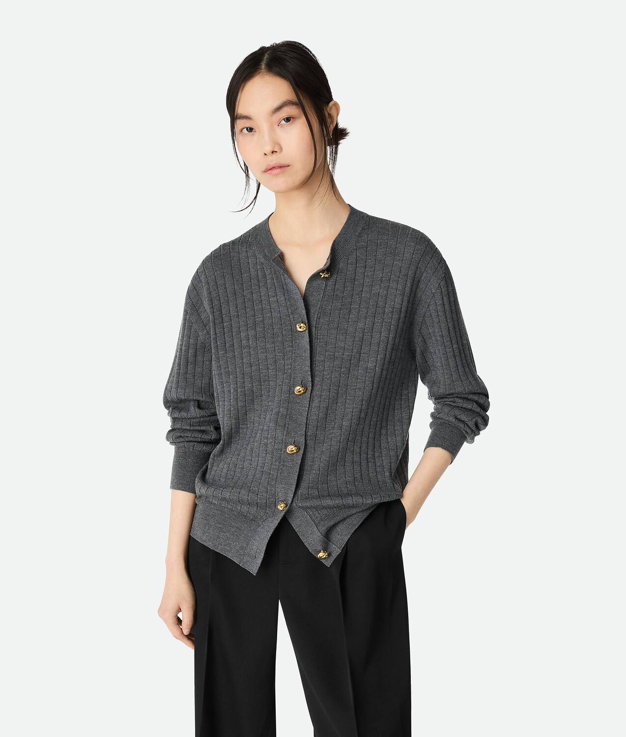 

Wool rib cardigan BOTTEGA VENETA, антрацит