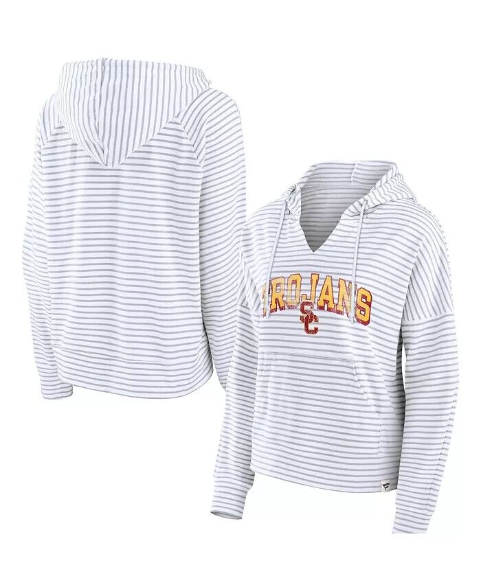 

Женская белая полосатая толстовка с капюшоном USC Trojans с вырезом Fanatics