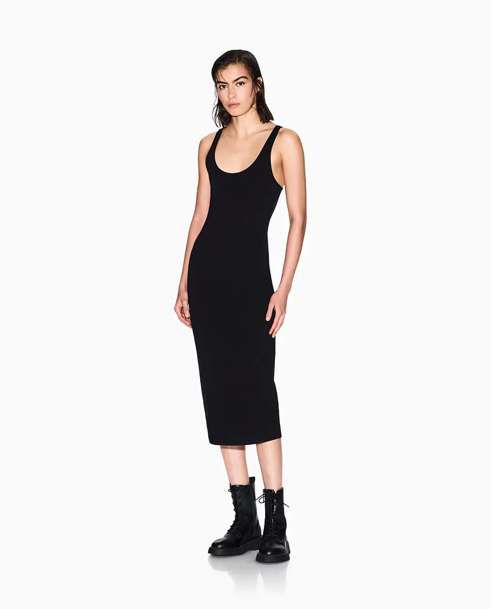 

Приталенное миди-платье без рукавов с круглым вырезом Armani Exchange, черный