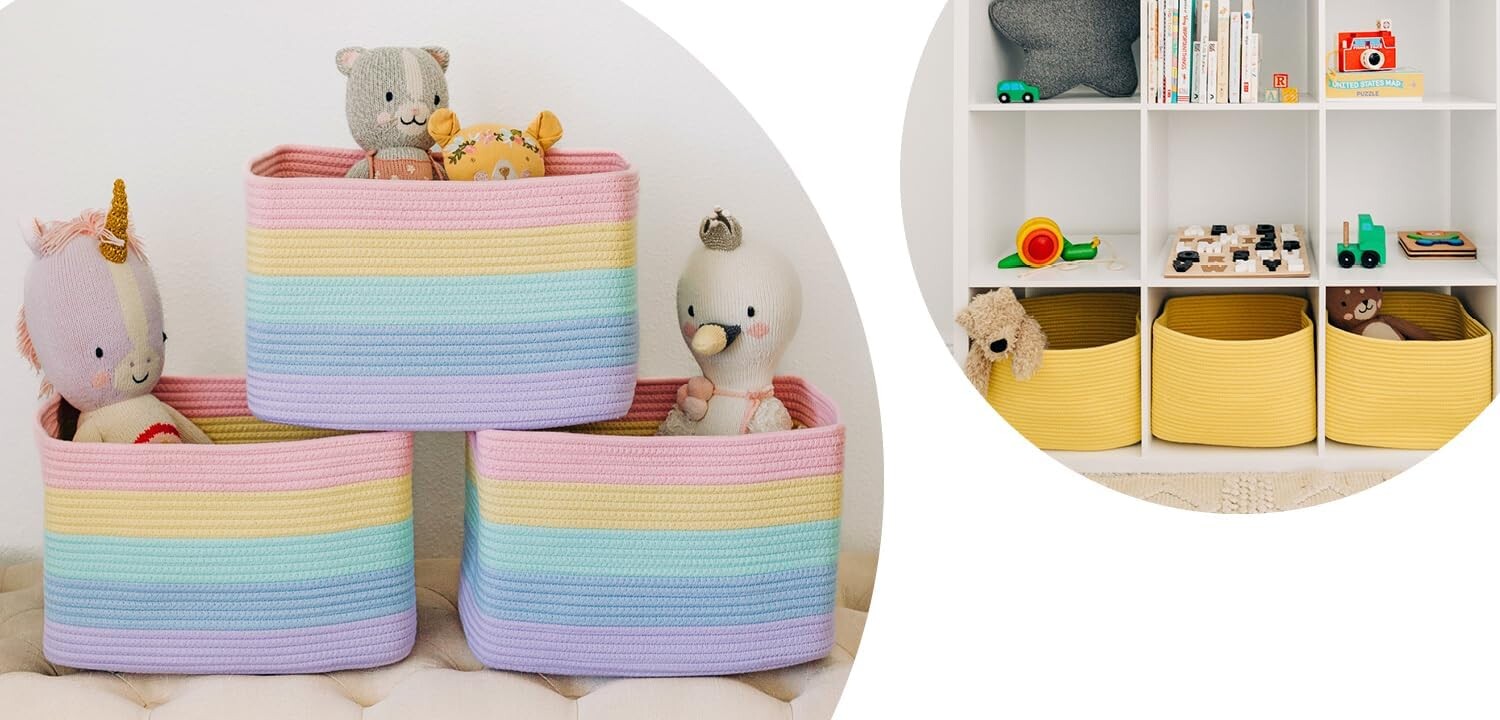 

Набор из 3 симпатичных радужных корзин для хранения игрушек и одежды