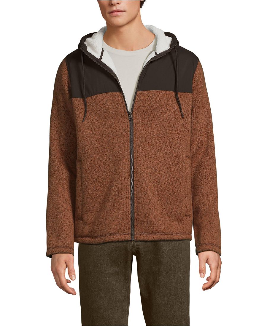 

Мужской флисовый свитер из комбинированной ткани, куртка на молнии Lands' End, Rich ginger/coffee heather