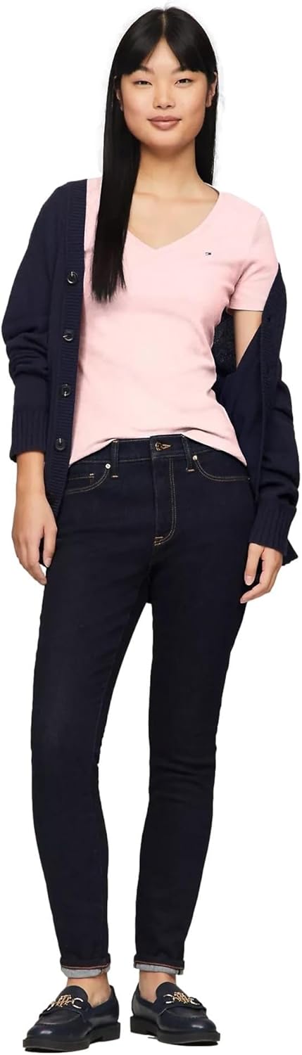 Футболка Tommy Hilfiger с коротким рукавом и V-образным вырезом Solid Cotton, морозный розовый — фото 2