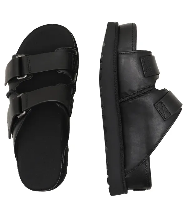 Кожаные тапочки с высокими слайдерами GoldenStar Ugg, черный — фото 4
