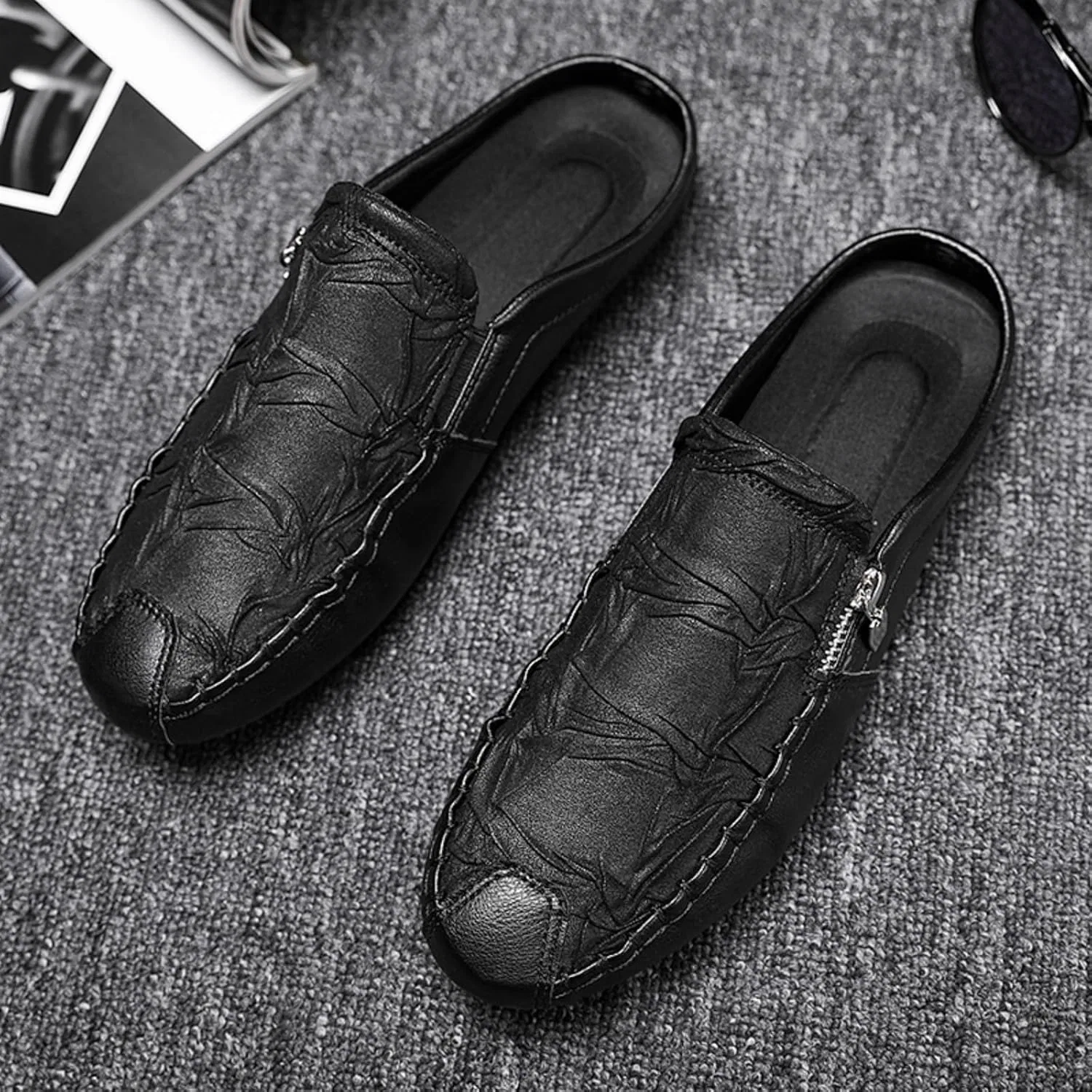 Мужские лоферы на молнии, кожаные, N3-black Kelibasi — фото 3