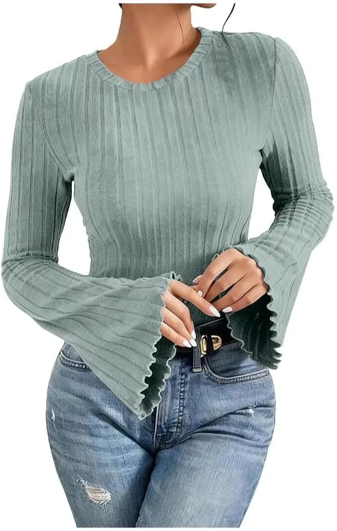 

Женский топ FMCHICO с рукавом-колокол и рифленой отделкой