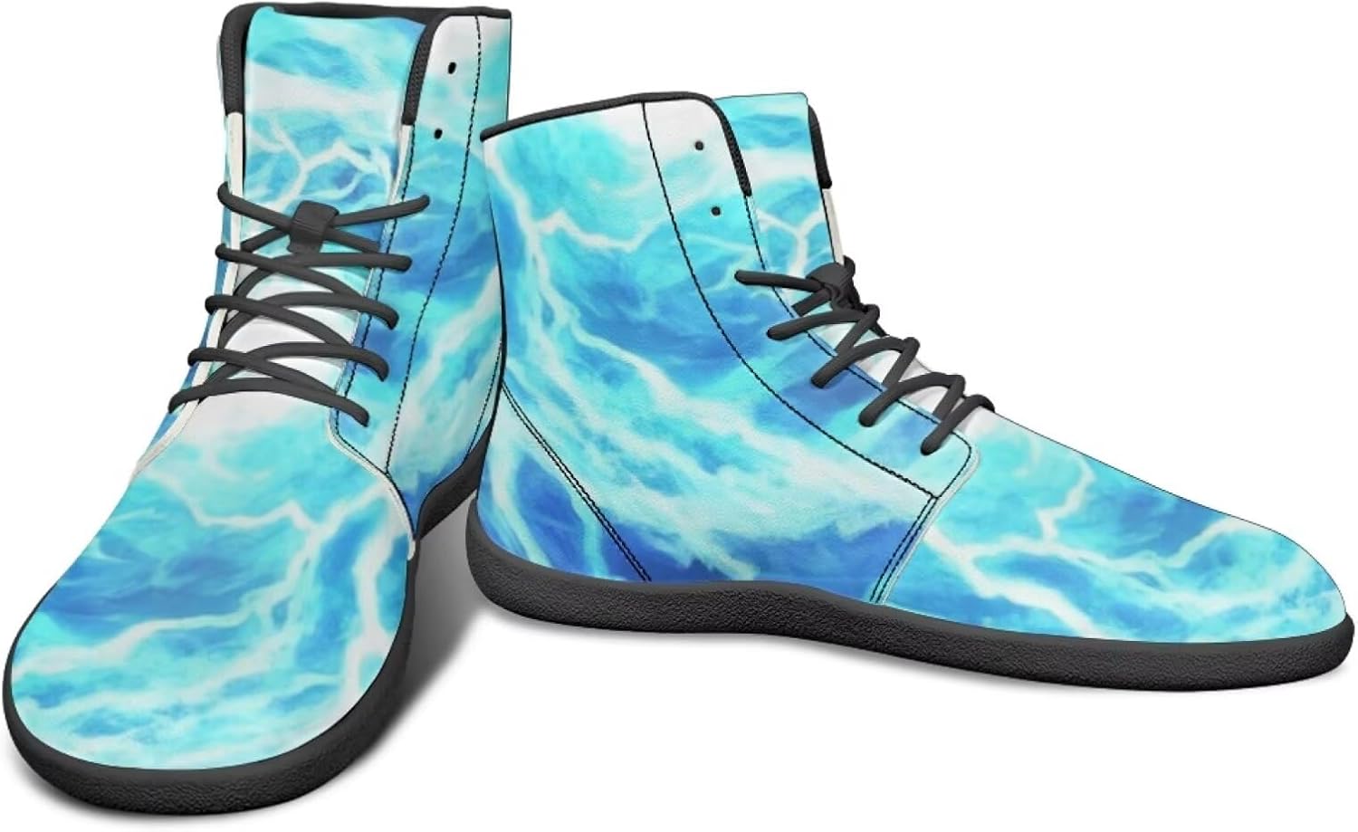 

Высокие кроссовки с узором молнии и огня, босоножки с нулевым перепадом, кожаные кроссовки для бега, заземляющие обувь для мужчин Watdotory, синий