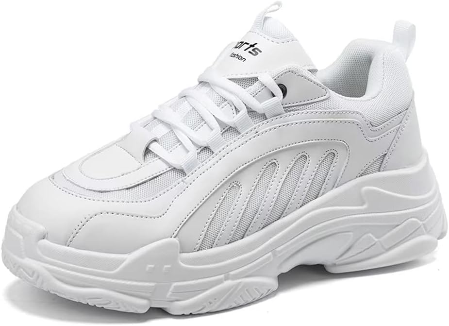 

Кожаные модные кроссовки Jakcuz для мужчин и женщин с толстой подошвой, удобные, с повышением роста, на шнуровке, для повседневной ходьбы, белый