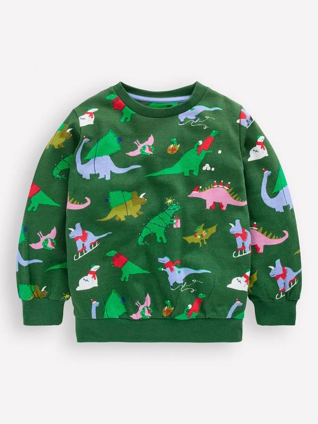 

Детский хлопковый свитшот с принтом Mini Boden, Christmas Dinos