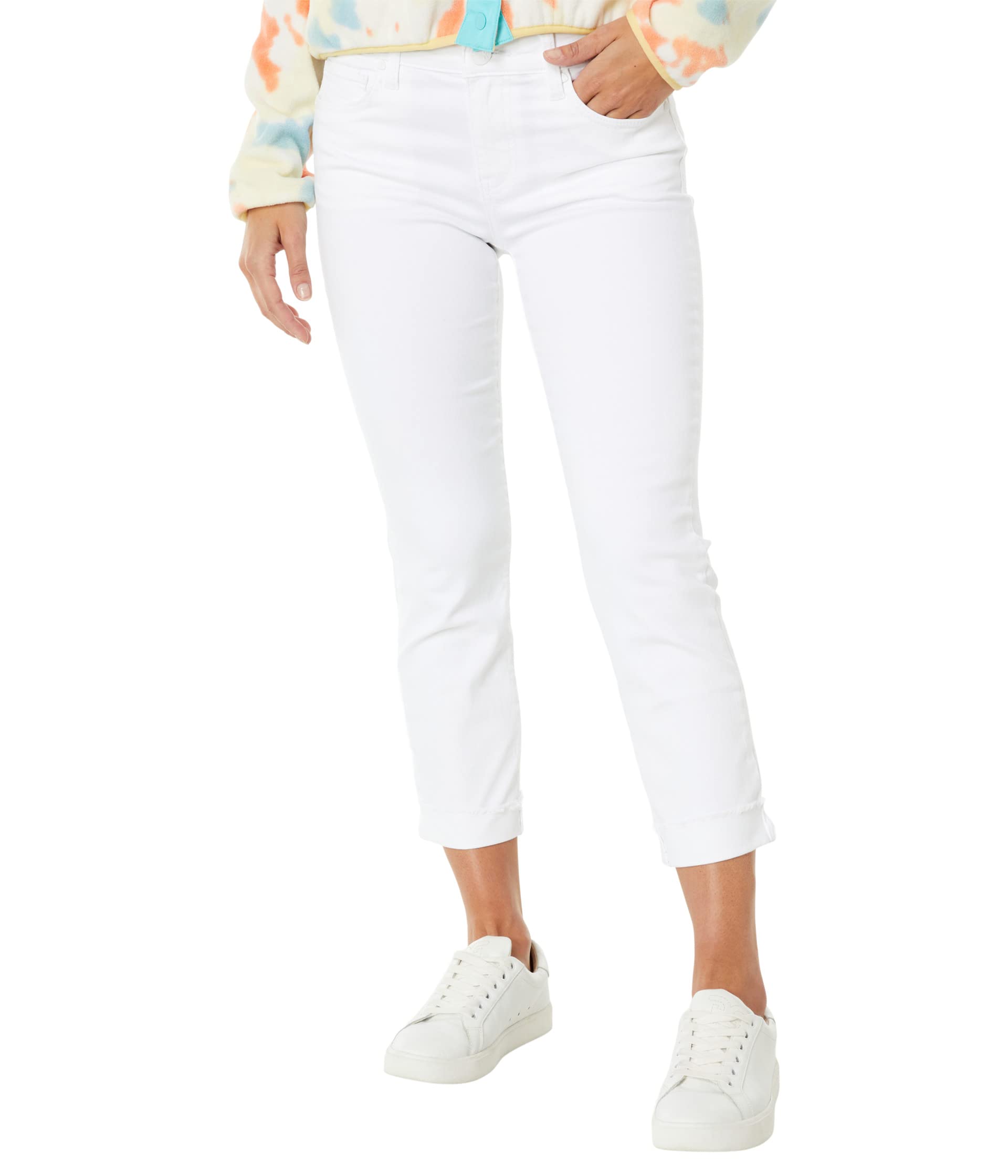 

Джинсы KUT from the Kloth Amy Crop Straight Leg-Roll-Up Fray In Optic White, Optic White