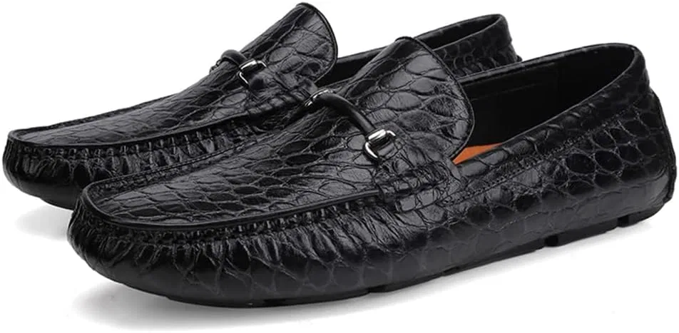 Лоферы кожаные с рисунком крокодила, Men's, Black — фото 3