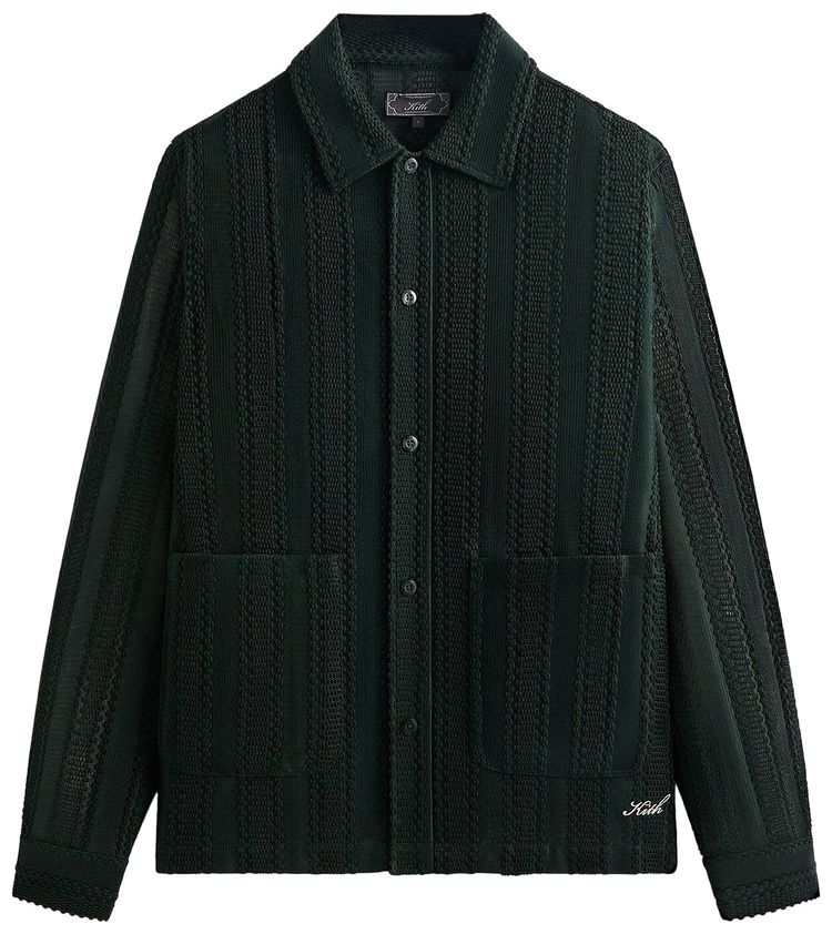 

Рубашка-куртка Kith Ladder Lace с длинными рукавами и свободным воротником, модель «Stadium», зеленый