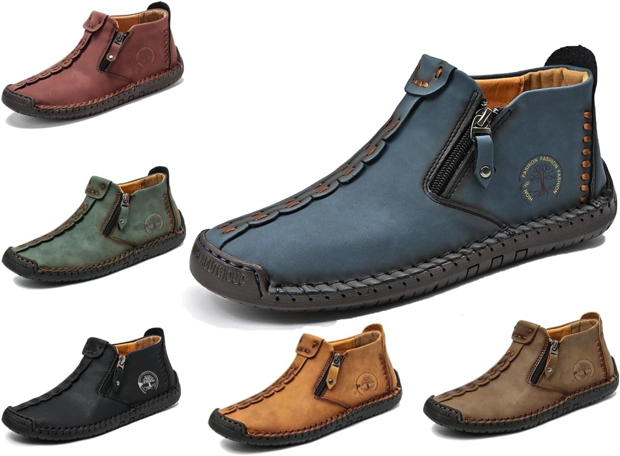 

Мужские лоферы слипоны повседневные кожаные туфли на плоской подошве, пенни-лоферы, легкие дышащие обувь для улицы, прогулок и вождения, комфортные классические туфли с ручной прошивкой, противоскользящие с круглым носком Generic, синий