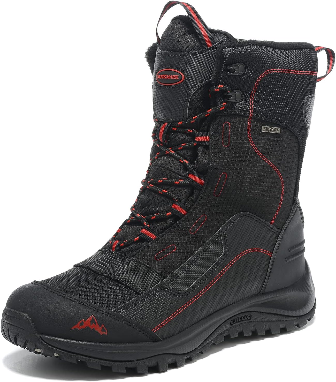 

Мужские зимние ботинки ROCKMARK для снега, утепленные, водонепроницаемые, прочные, до середины голени, с нескользящей подошвой, теплые ботинки для походов, красный