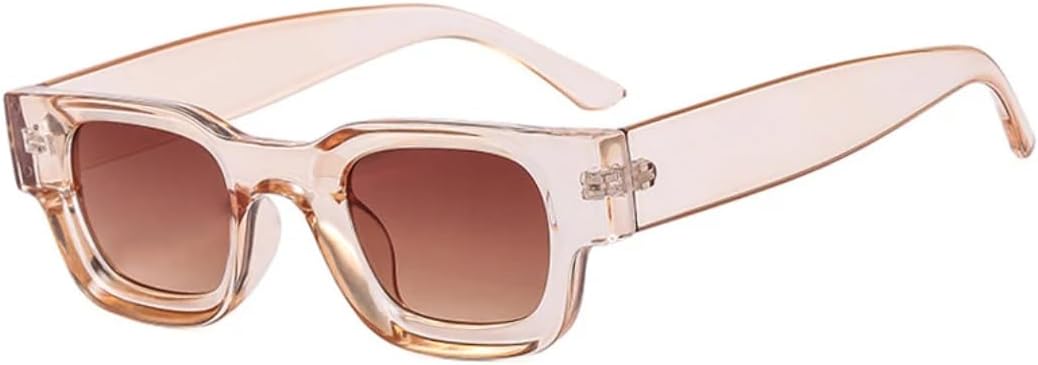 

Модные маленькие солнцезащитные очки в прямоугольной толстой оправе для путешествий, мужские и женские солнцезащитные очки с защитой от УФ-излучения UV400 VVTWSSW, Champagne Tea