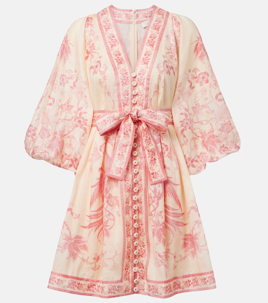 

Счастливое льняное платье-мини с цветочным принтом Zimmermann, Cream/Pink Floral