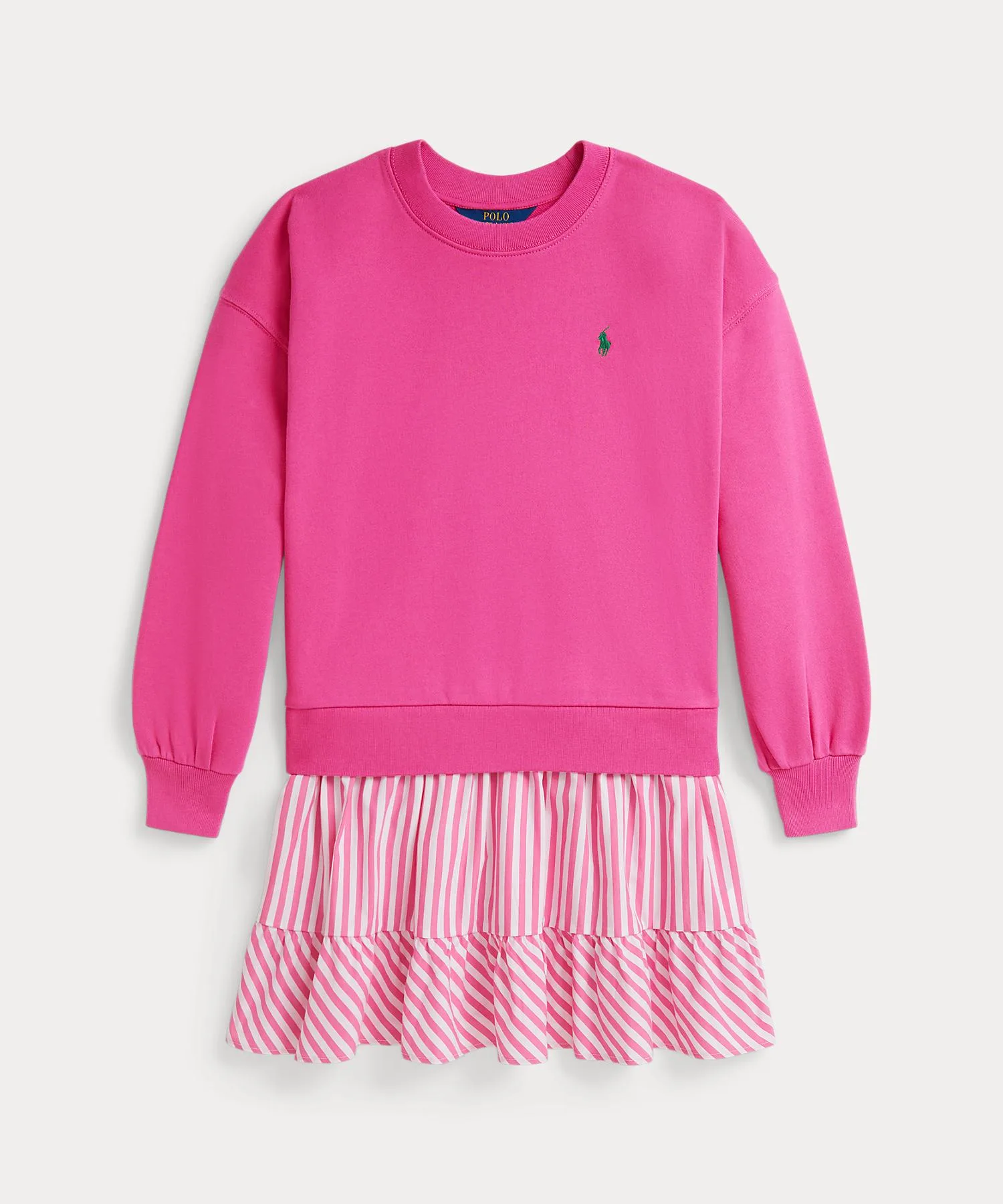 Детское платье из флиса с полосками и вышивкой Polo Ralph Lauren розовое