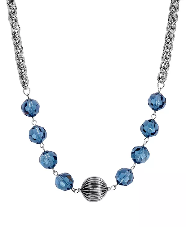 

Ожерелье из голубых стеклянных бусин серебристого тона 2028, blue