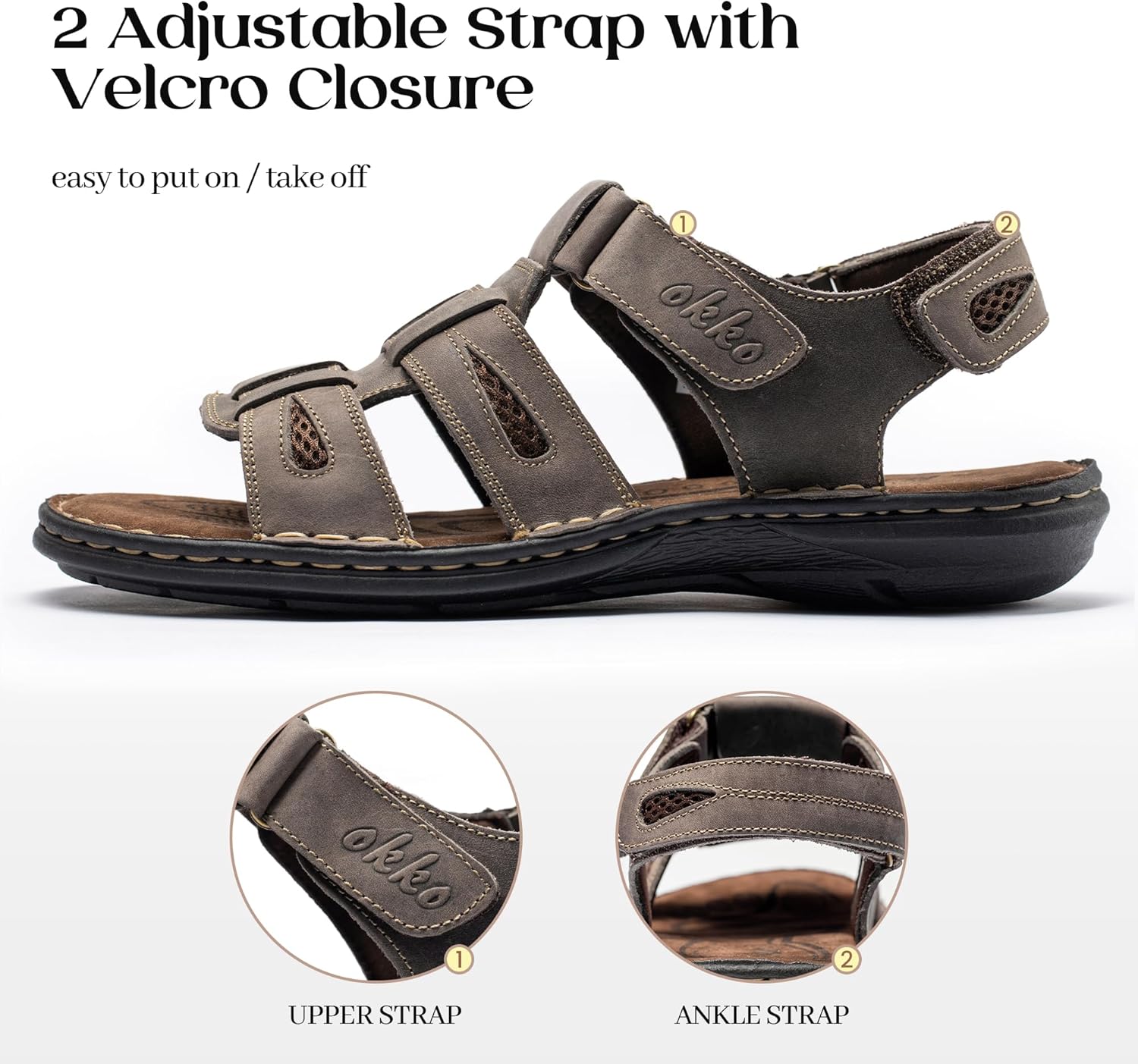 Мужские кожаные сандалии OKKO с открытым носком, спортивные сандалии-фишеры, повседневная летняя обувь для мужчин, серый — фото 4
