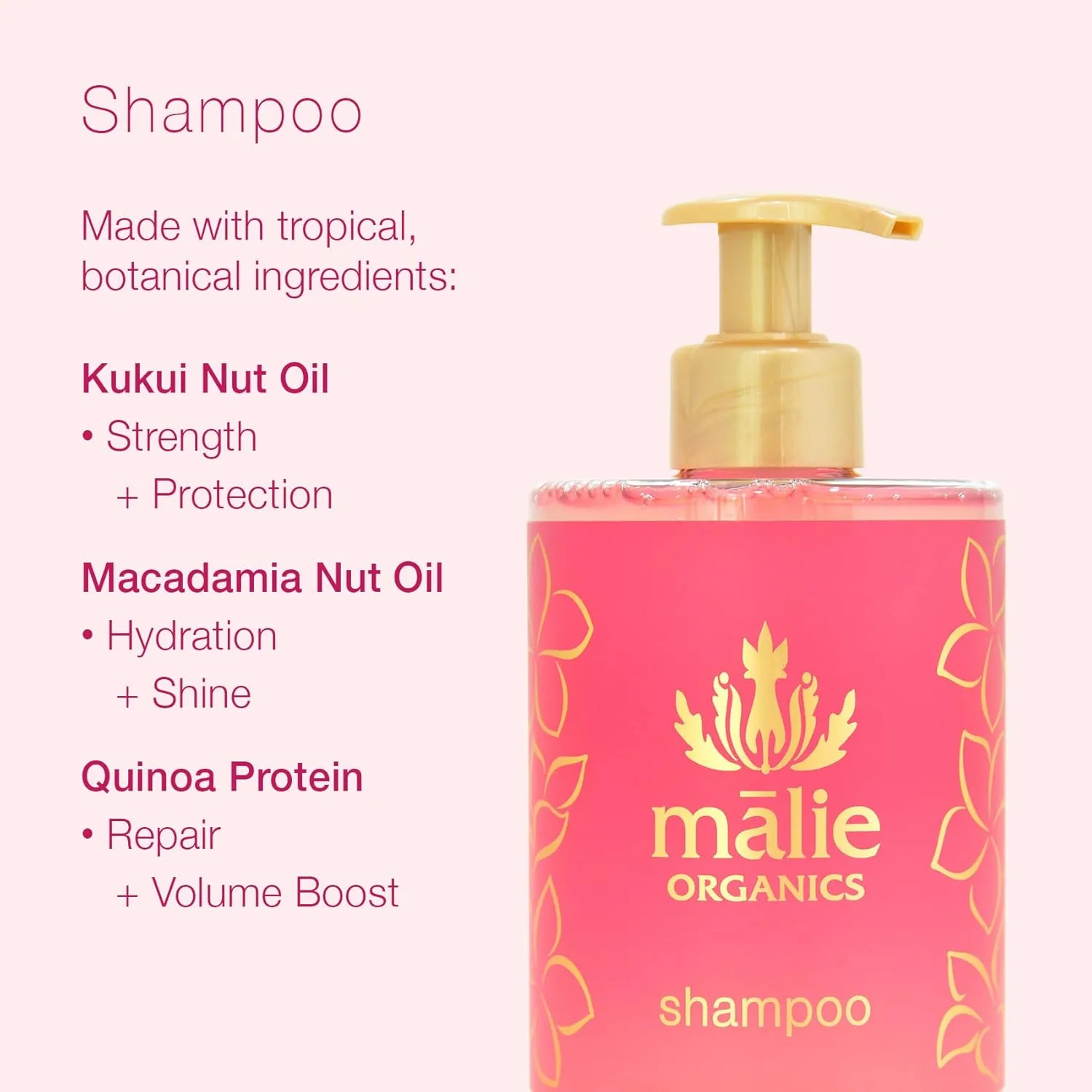 Шампунь Mālie Organics с ароматом плюмерии, для ежедневного очищения, подходит для всех типов волос, содержит масло кукуи, масло макадамии и протеин киноа, веганский продукт. Malie Organics — фото 3