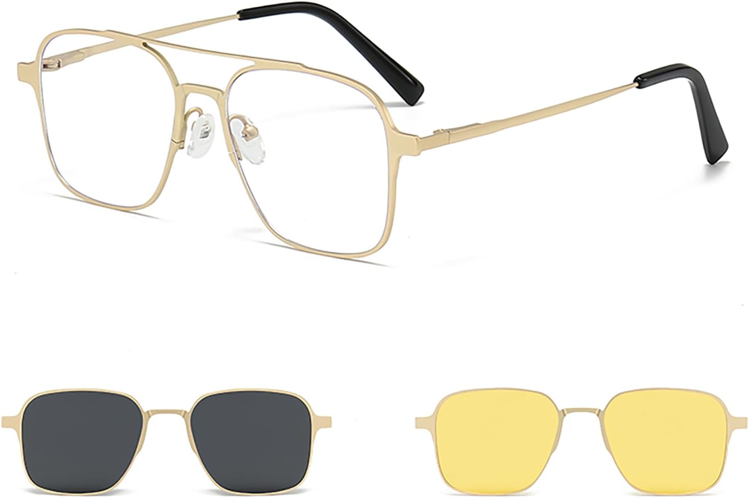 

Универсальные солнцезащитные очки 3-в-1 с магнитным креплением, поляризованные, для женщин и мужчин, для защиты от синего света, очки-авиаторы, стильные очки для водителей AUSQUQI, Gold