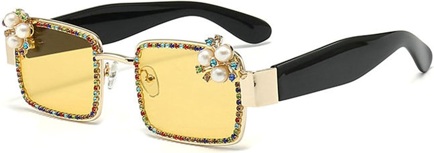 

Женские солнцезащитные очки Helena Trendy Square Rhinestones с блестящими стразами, модные кристальные очки для вечеринок, сверкающие бриллиантовые очки для женщин, Yellow