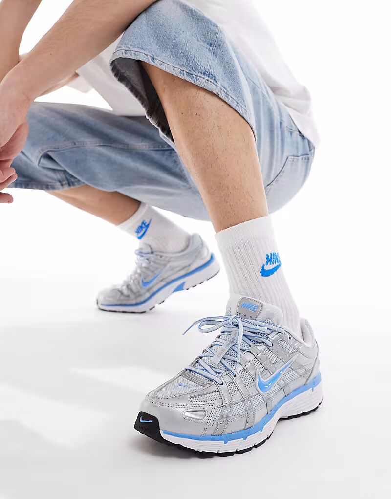 Кроссовки унисекс Nike P-6000 синего и серебристого цветов — фото 3