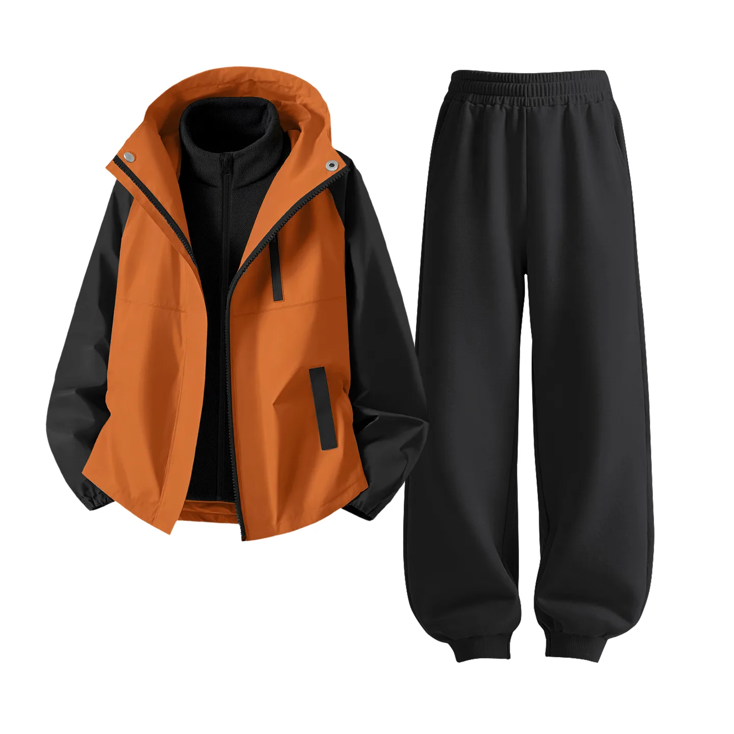 Детский спортивный костюм с воротником-стойкой на флисе Disney, [Thickened and Fleece-Lined]Di H Triangle Hook-and-Loop K Maple Orange+Solid Color Black+Solid Color Black