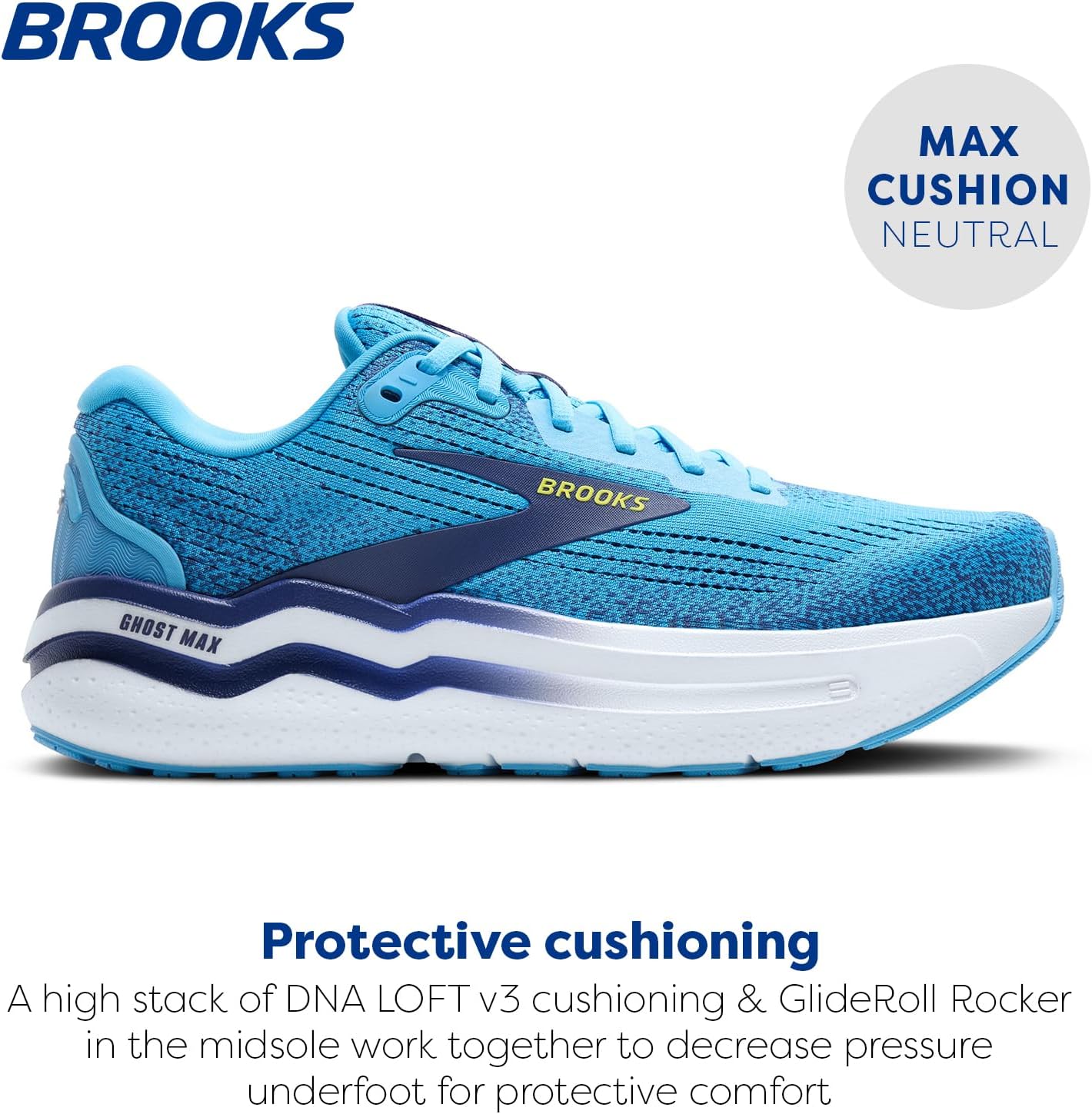 Мужские кроссовки Brooks Ghost Max 2 для бега и ходьбы, синий/желтый — фото 2