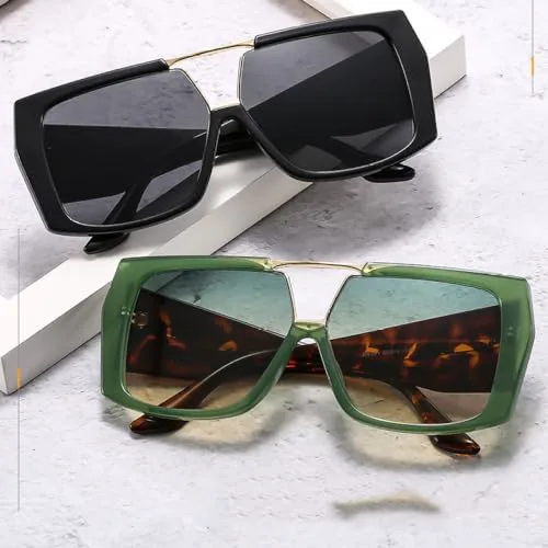 

Большие квадратные солнцезащитные очки для женщин в винтажном стиле, мужские солнцезащитные очки зеленого цвета с защитой от УФ-излучения UV400 MTZJH, Green