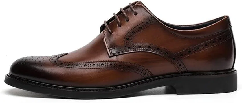 BWBVHRHZY Туфли Frühling atmungsaktive lässige Lederschuhe Herren Top Geschnitzte Business Low-Top britische Hochzeitsschuhe(Brown,38 EU) — фото 4